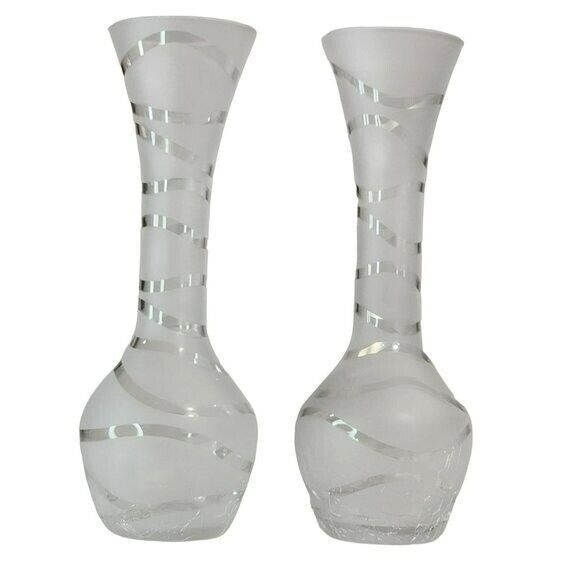 Set‎ of Two Vintage Matte Crackle Glass Vase - Picture 3 of 12